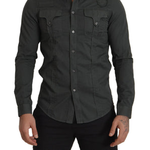 GF Ferre Sleek Dark Gray Cotton Casual Shirt