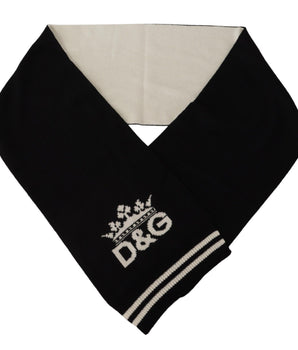 Dolce & Gabbana Black White Cotton DG Printed Cashmere Shawl Scarf