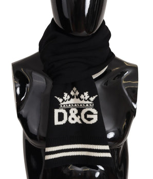 Dolce & Gabbana Black White Cotton DG Printed Cashmere Shawl Scarf
