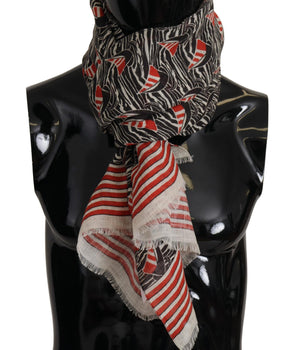 Dolce & Gabbana Black Red Linen Sailboat Stripe Print Shawl Scarf