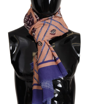 Dolce & Gabbana Blue Linen Seashell Pattern Mens Wrap Shawl Scarf