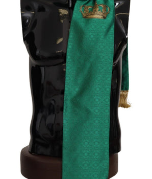Dolce & Gabbana Green Crown Embroidered Shawl Fringe Blend Silk