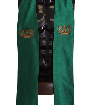 Dolce & Gabbana Green Crown Embroidered Shawl Fringe Blend Silk