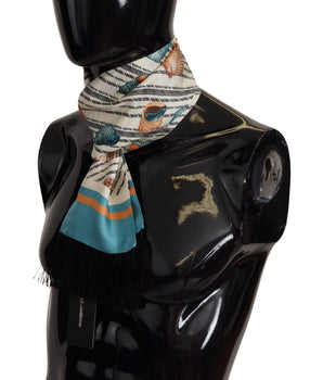 Dolce & Gabbana Multicolor Seashells DG Print Silk Shawl Fringe Scarf