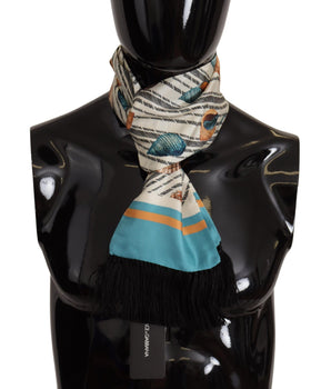 Dolce & Gabbana Multicolor Seashells DG Print Silk Shawl Fringe Scarf