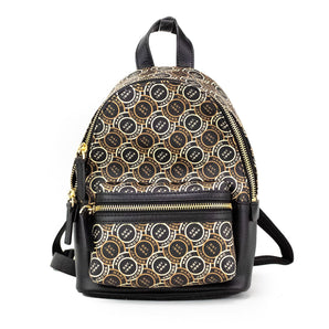 Marc Jacobs Signet Mini Black Logo Printed Leather Shoulder Backpack Bookbag