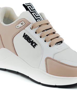 Versace Light Pink and White Calf Leather Sneakers