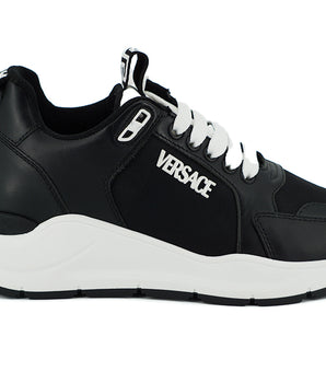 Versace Black and White Calf Leather Sneakers