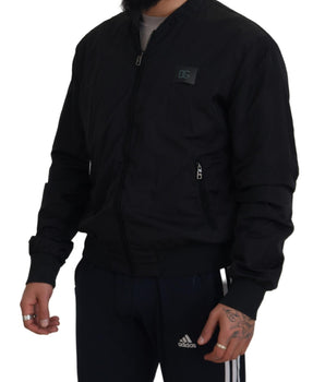 Dolce & Gabbana Black Nylon Logo Bomber Zipper Jacket
