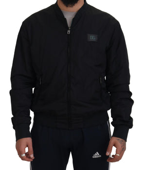 Dolce & Gabbana Black Nylon Logo Bomber Zipper Jacket