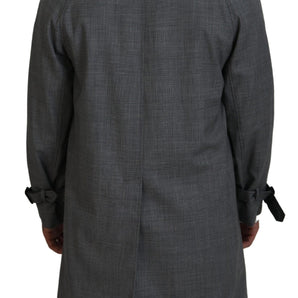 Dolce &amp; Gabbana Elegant Gray Plaid Trench Coat