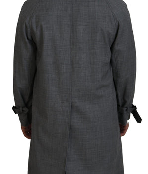 Dolce & Gabbana Gray Wool Plaid Long Trench Coat Jacket Trench Coat Jacket