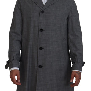 Dolce &amp; Gabbana Elegant Gray Plaid Trench Coat