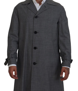 Dolce & Gabbana Gray Wool Plaid Long Trench Coat Jacket Trench Coat Jacket