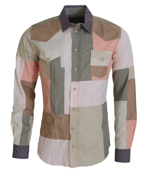 Dolce & Gabbana Multicolor Cotton Patchwork Slim Shirt