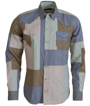 Dolce & Gabbana Multicolor Cotton Patchwork Slim Shirt
