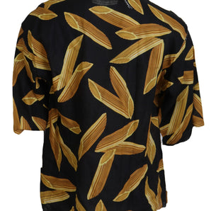 Dolce &amp; Gabbana Camisa de lino negra con estampado Penne Rigate