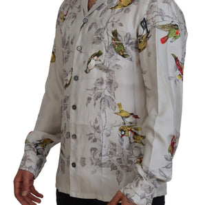 Dolce &amp; Gabbana Elegant Silk Bird Print Casual Shirt