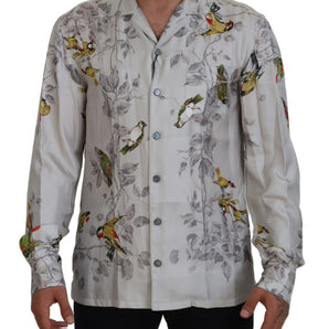 Dolce &amp; Gabbana Elegant Silk Bird Print Casual Shirt