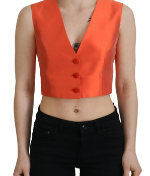 Dolce & Gabbana Orange Sleeveless Waistcoat Cropped Vest Top