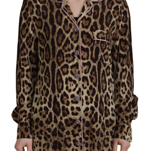 Dolce & Gabbana Elegant Silk Leopard Print Collared Top