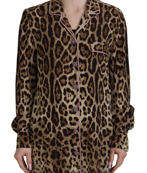 Dolce &amp; Gabbana Elegante top con cuello y estampado de leopardo de seda