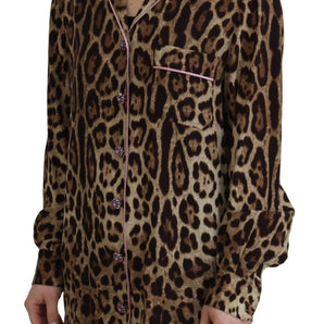 Dolce & Gabbana Elegant Silk Leopard Print Collared Top