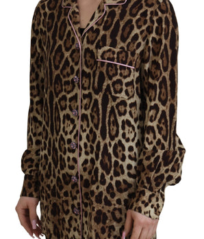 Dolce &amp; Gabbana Elegante top con cuello y estampado de leopardo de seda