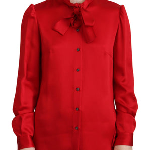 Dolce &amp; Gabbana Elegant Red Ascot Collar Blouse