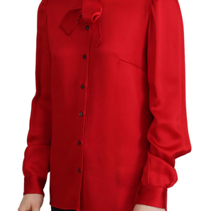 Dolce &amp; Gabbana Elegant Red Ascot Collar Blouse