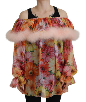 Dolce &amp; Gabbana Elegante blusa floral de seda con hombros descubiertos