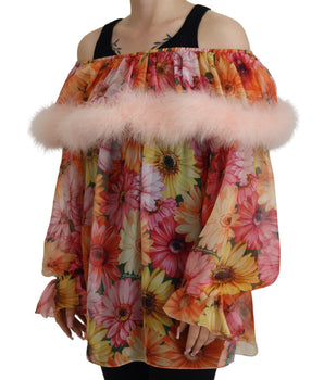 Dolce &amp; Gabbana Elegante blusa floral de seda con hombros descubiertos