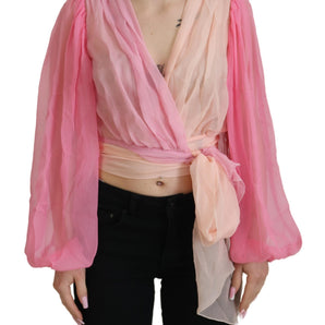 Dolce &amp; Gabbana Silk V-Neckline Wrap Blouse in Pink