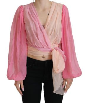 Dolce &amp; Gabbana Blusa cruzada de seda con escote en V en rosa