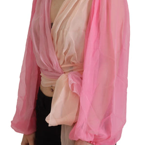 Dolce & Gabbana Silk V-Neckline Wrap Blouse in Pink