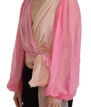 Dolce &amp; Gabbana Blusa cruzada de seda con escote en V en rosa