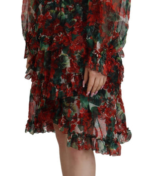 Dolce &amp; Gabbana Elegante vestido evasé de seda multicolor