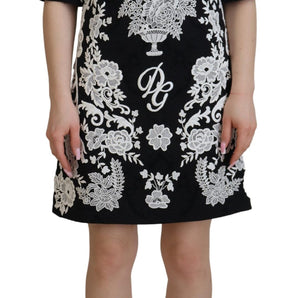 Dolce & Gabbana Elegant Black A-Line Mini Dress with Lace Trim