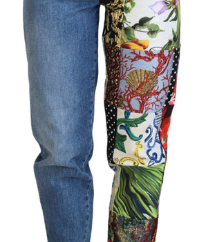 Dolce &amp; Gabbana Vaqueros de lujo en denim azul jacquard con patchwork