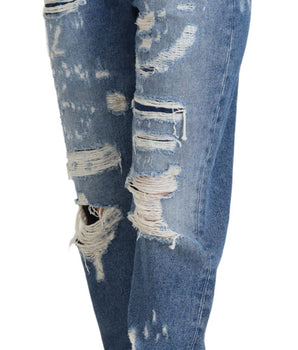 Dolce &amp; Gabbana Blue Washed Cotton Tattered Denim Jeans