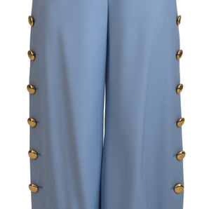 Dolce &amp; Gabbana Elegante pantalón azul claro en mezcla de lana y seda