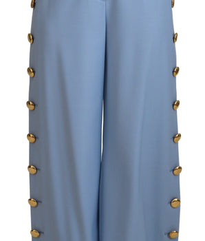 Dolce &amp; Gabbana Elegante pantalón azul claro en mezcla de lana y seda