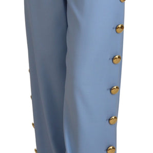 Dolce &amp; Gabbana Elegante pantalón azul claro en mezcla de lana y seda