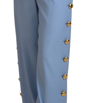 Dolce &amp; Gabbana Elegante pantalón azul claro en mezcla de lana y seda