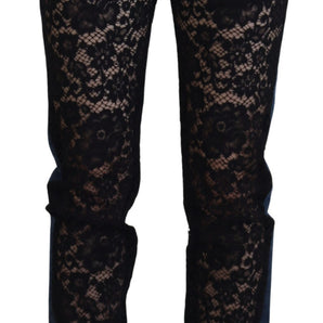 Dolce &amp; Gabbana Elegant Floral Lace Front Denim