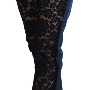 Dolce &amp; Gabbana Elegant Floral Lace Front Denim