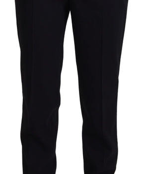 Dolce &amp; Gabbana Elegante pantalón negro en mezcla de lana y seda