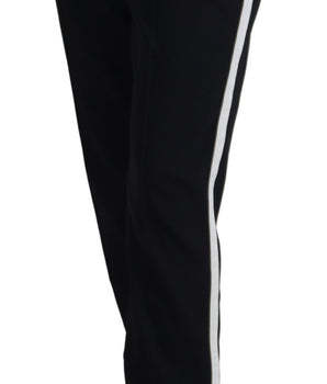 Dolce &amp; Gabbana Elegante pantalón negro en mezcla de lana y seda
