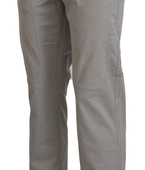 Jeckerson Gray Cotton Tapered Men Casual Pants