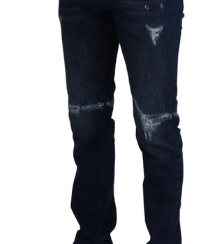 Dolce & Gabbana Blue Cotton Skinny Tattered Denim Jeans
